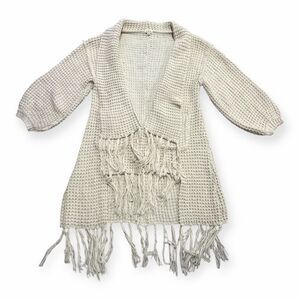 POL for ANTHROPOLOGIE Women’s Cream Open Front Fringe Knit Cardigan Size Small